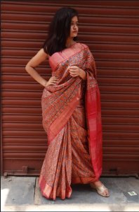 SANDSTONE AND PINK DIGITAL PRINT TUSSUR SAREE