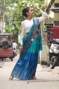 AQUA BLUE DIGITAL PRINT TUSSUR SAREE