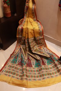 YELLOW TUSSUR HANDCRAFTED SAREE