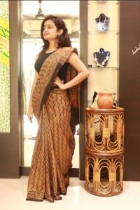 EARTHEN TONE COTTON  AJRAKH HAND BLOCK PRINT SAREE