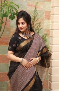 BLACK BHAGALPURI SILK SAREE WITH GOLDEN ZARI BORDER