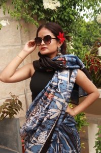 AIRFORCE BLUE PURE SILK SAREE WITH HAND BATIK