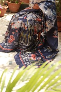 NAVY BLUE PURE SILK SAREE WITH HAND BATIK