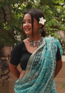 SKY BLUE KOTA SILK SAREE WITH HANDBLOCK PRINT