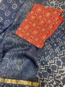 KOTA SILK SAREE WITH INDIGO HAND BLOCK PRINT