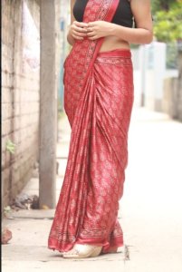 RED NATURAL DYE AJRAKH HAND BLOCK PRINT MODAL SILK SAREE