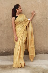 BUTTERMILK YELLOW TUSSUR SILK SAREE