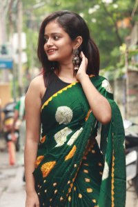 GREEN NATURAL DYE BANDHEJ MODAL SILK SAREE
