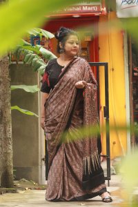 BROWN NATURAL DYE AJRAKH HAND BLOCK PRINT MODAL SILK SAREE