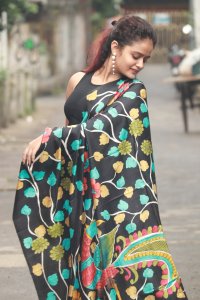 GREY AND BLACK HANDPAINTED SILK SAREE