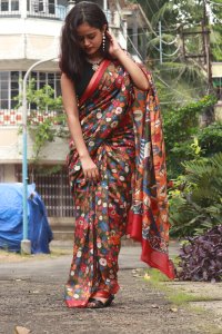 GREEN KALAMKARI MUGA ZARI SAREE
