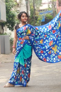 ULTRAMARINE AND TIFFANY BLUE HANDPAINTED SAREE