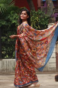 RED KALAMKARI MUGA ZARI SAREE