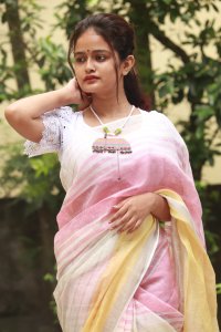 PINK AND YELLOW LINEN SAREE