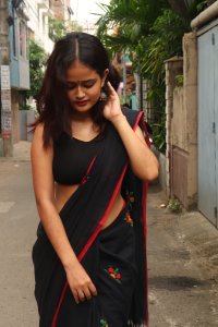 BLACK HAND EMBROIDED MUL COTTON SAREE