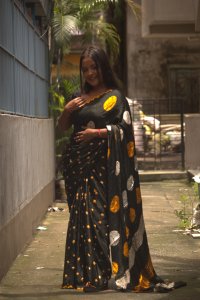 BLACK NATURAL DYE BANDHEJ MODAL SILK SAREE