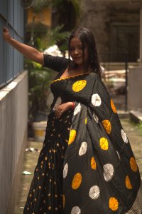 BLACK NATURAL DYE BANDHEJ MODAL SILK SAREE