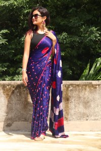 VIOLET BLUE NATURAL DYE BANDHEJ MODAL SILK SAREE