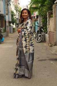 GREY AND BEIGE TUSSUR SILK SAREE