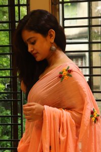 PEACH PINK HAND EMBROIDED MUL COTTON SAREE