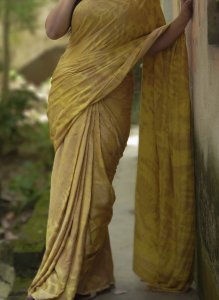 GOLDEN YELLOW ECO PRINTED MODAL SAREE