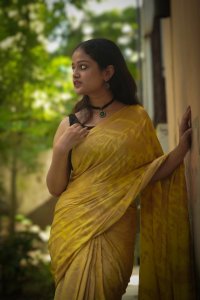 GOLDEN YELLOW ECO PRINTED MODAL SAREE